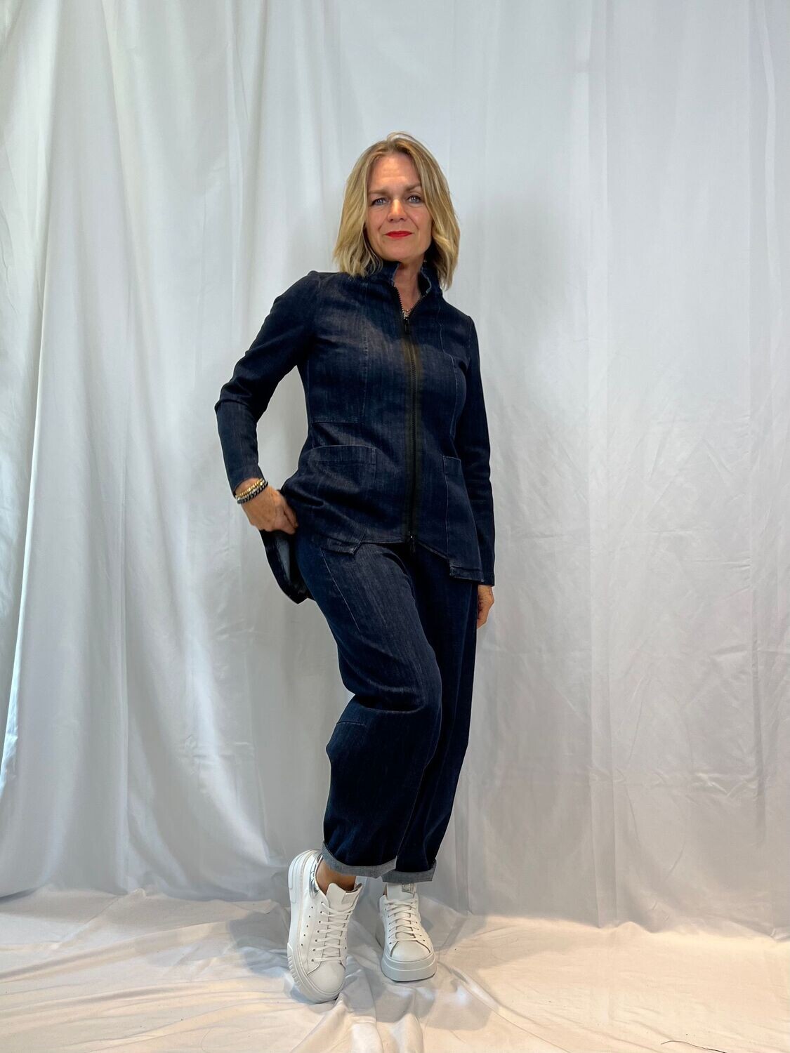 Giacca jeans con zip collo mao Jurerê