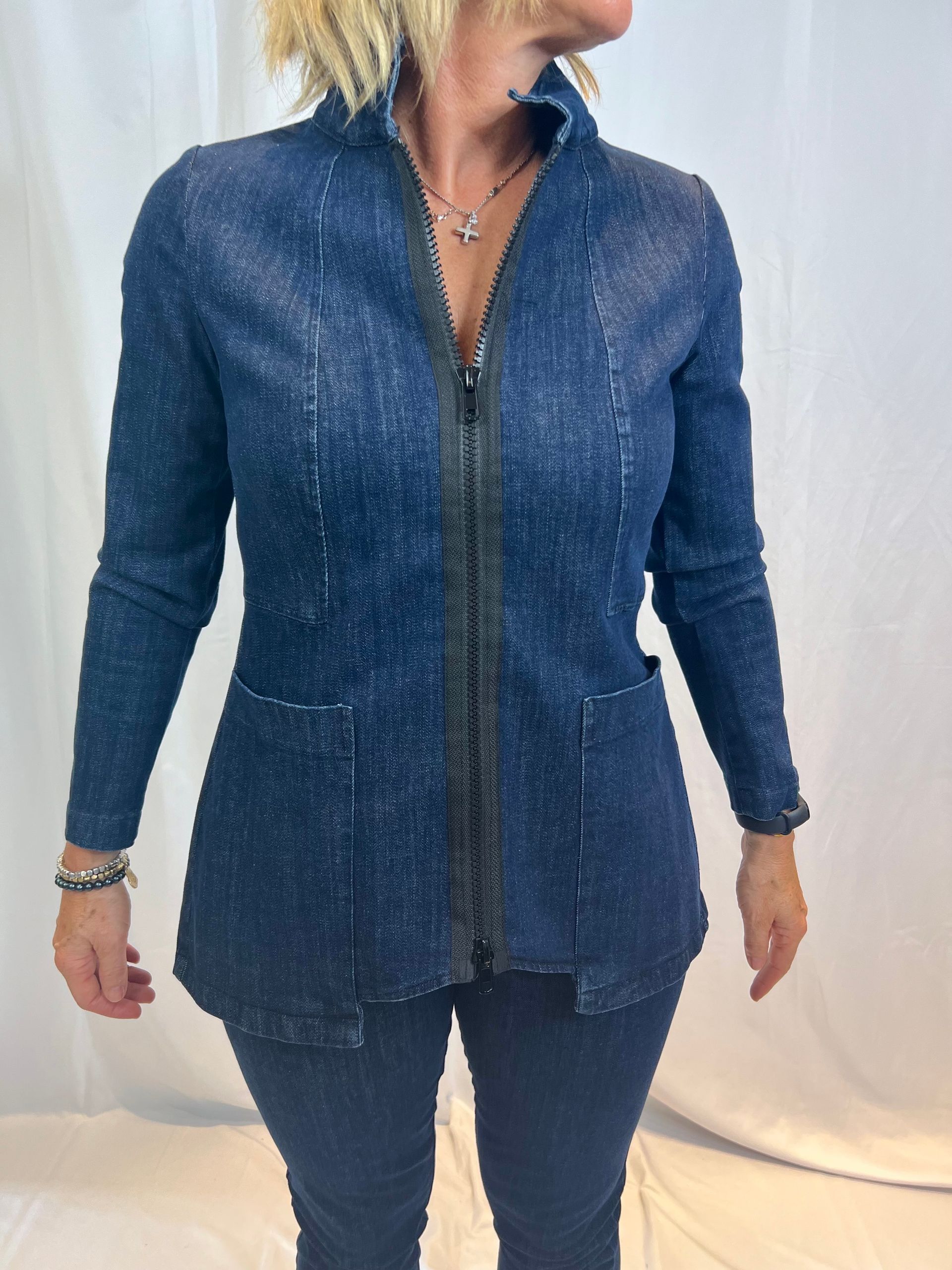 Giacca jeans con zip collo mao Jurerê