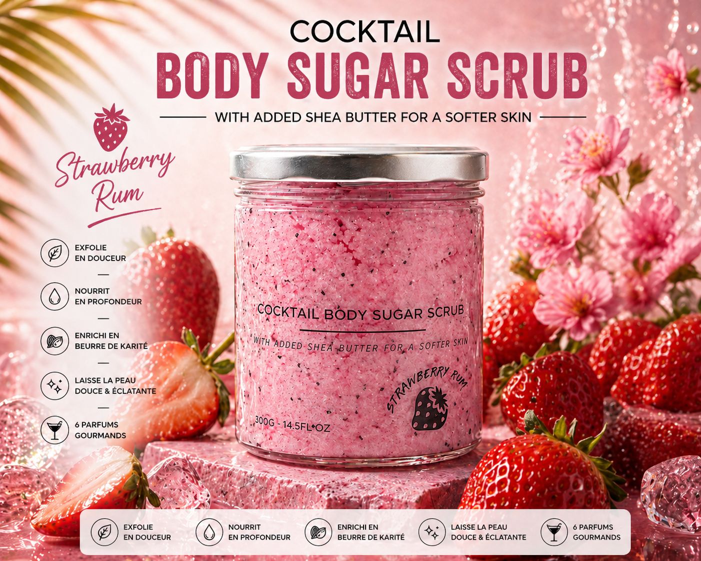 ? Cocktail Body Sugar Scrub – Strawberry Rum ? Cocktail Body Sugar Scrub – Strawberry Rum