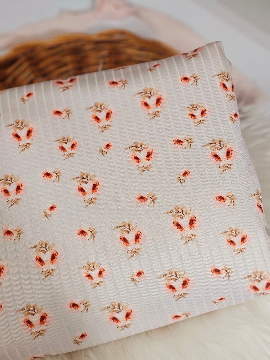 *Unique Design* Poly Ribbed Knit Rustic Peach Floral on Cream