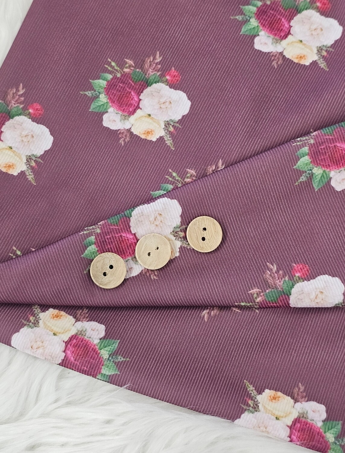 *Unique Design* Petite Poly Ribbed Knit Maroon Floral Plum