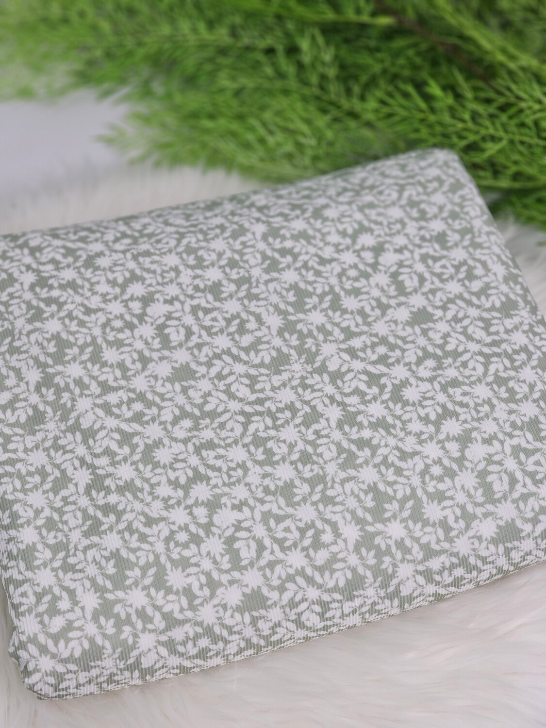 *Unique Design* Petite Poly Ribbed Knit White Floral Sage