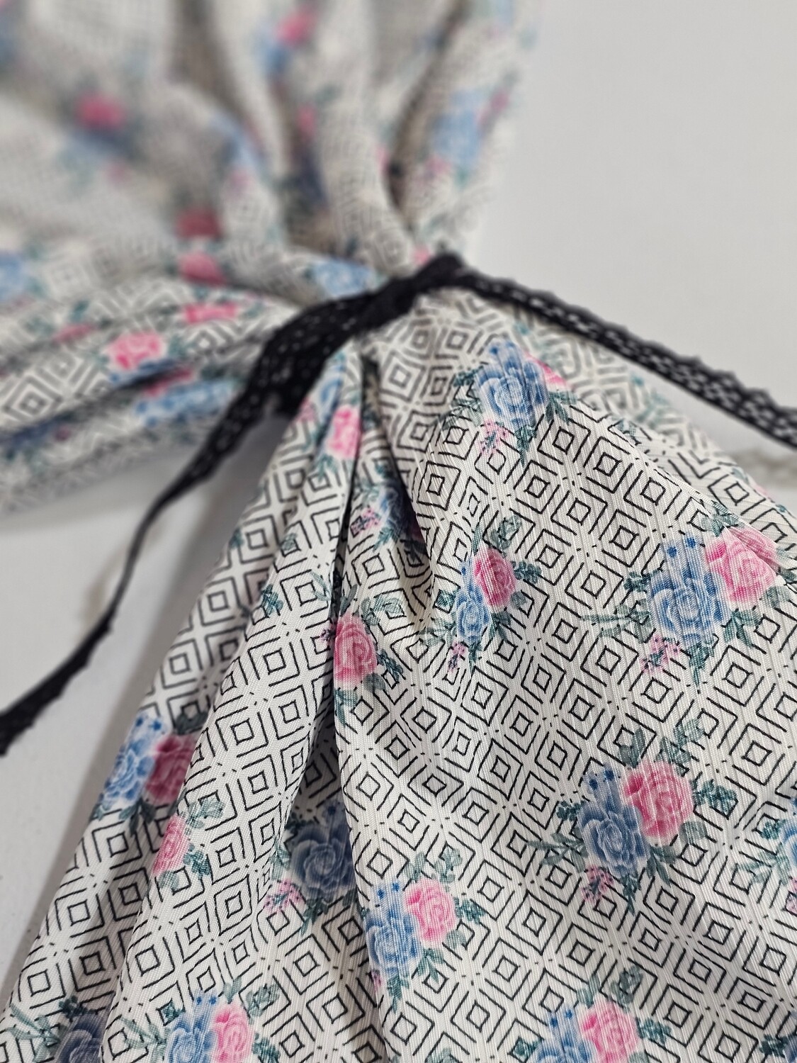 *Unique Design* Mini Poly Ribbed Knit Black Diamond Blue Pink Floral