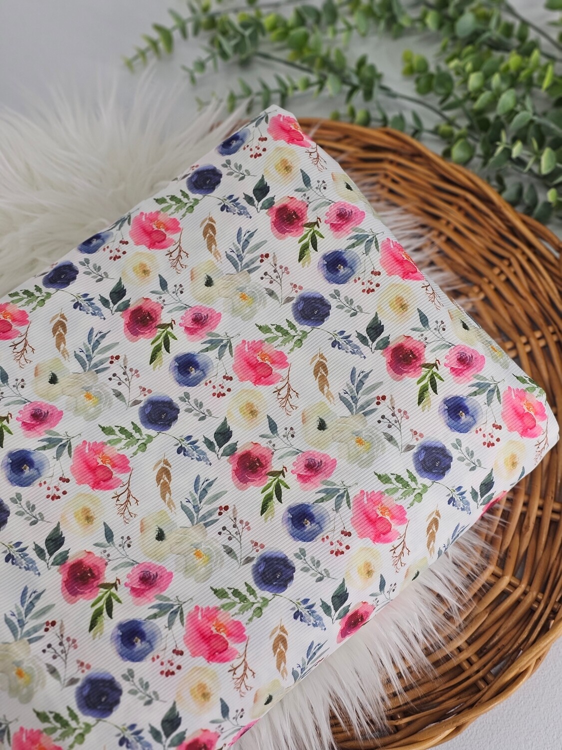*Unique Design* Petite Poly Ribbed Knit Bright Floral Blossom