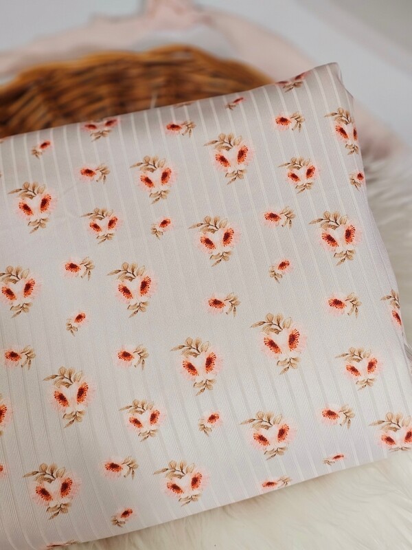 *Unique Design* Poly Ribbed Knit Rustic Peach Floral on Cream