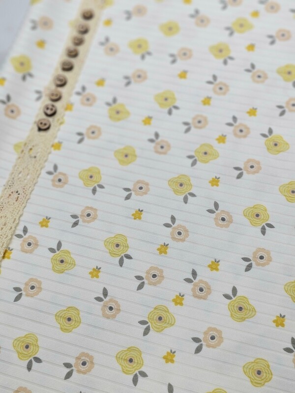 *Unique Design* Poly Ribbed Knit Floating Floral Yellow