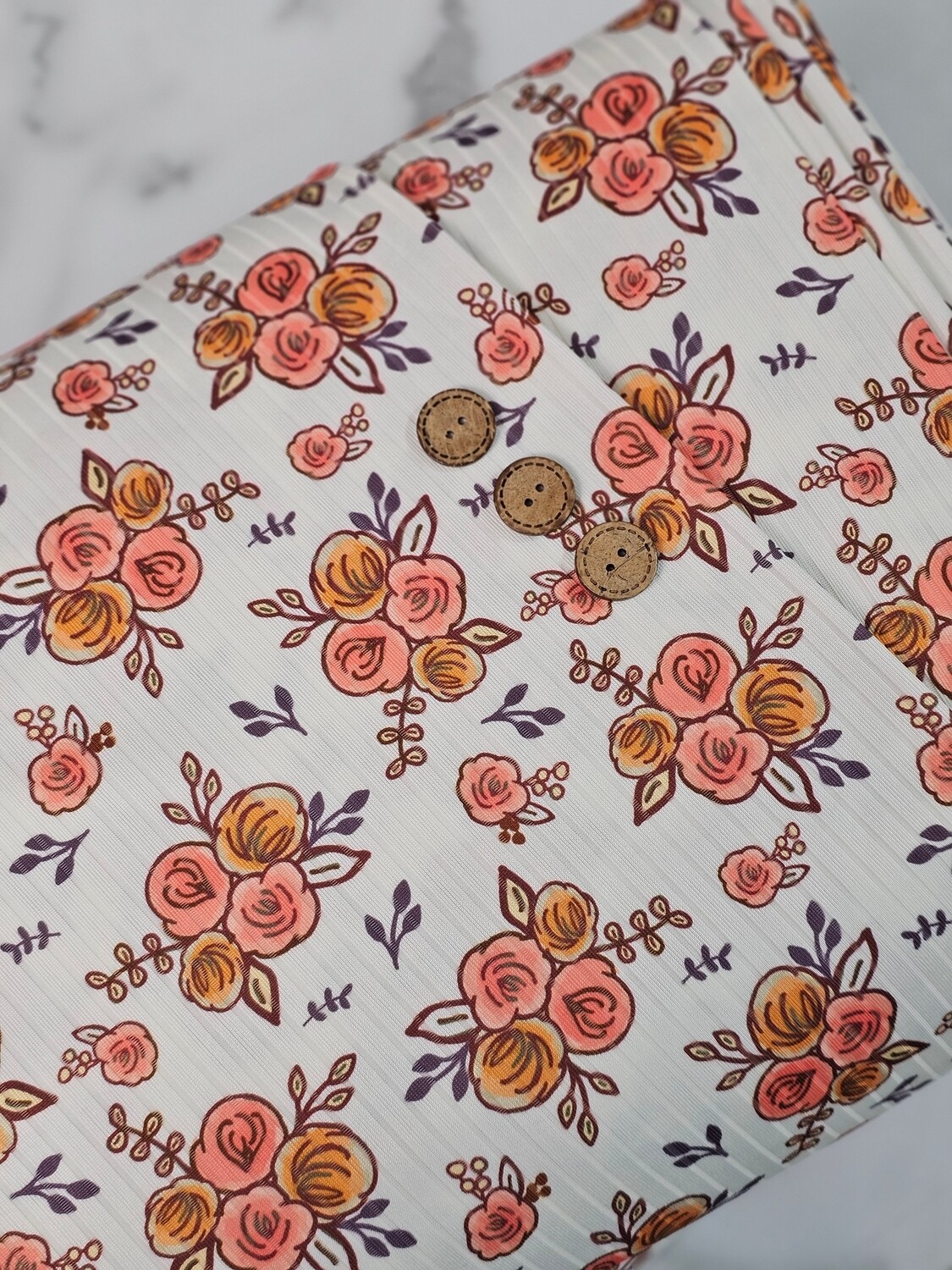 *Unique Design* Poly Ribbed Knit Watercolor Roses Fall Orange