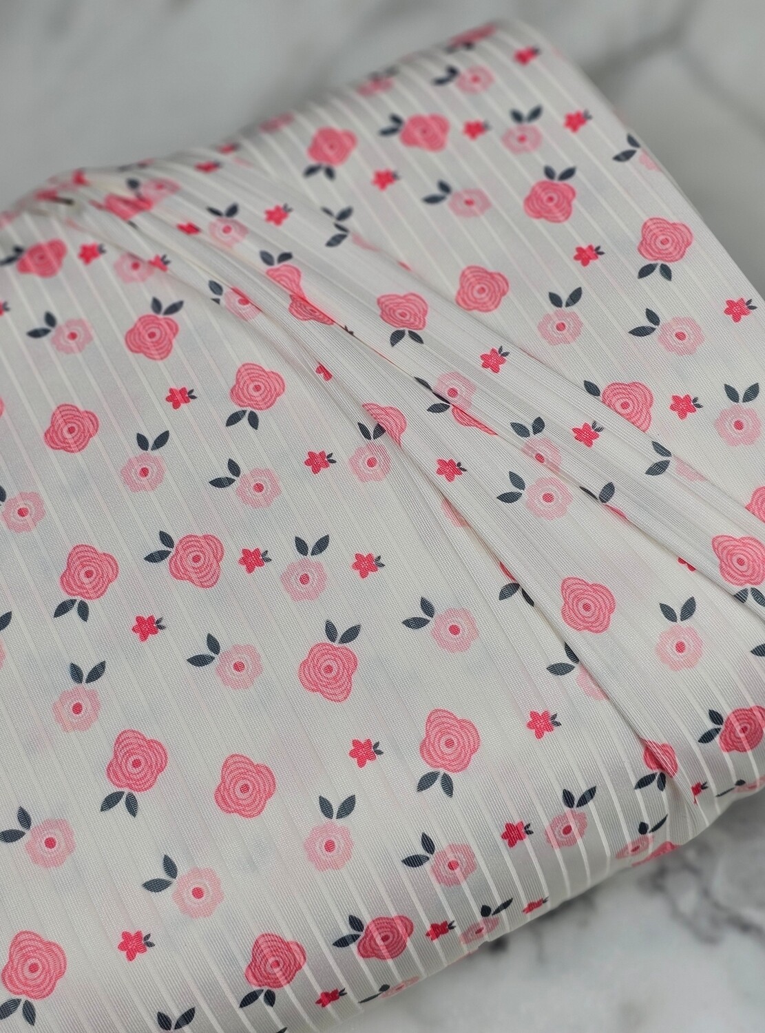 *Unique Design* Poly Ribbed Knit Floating Floral Pink