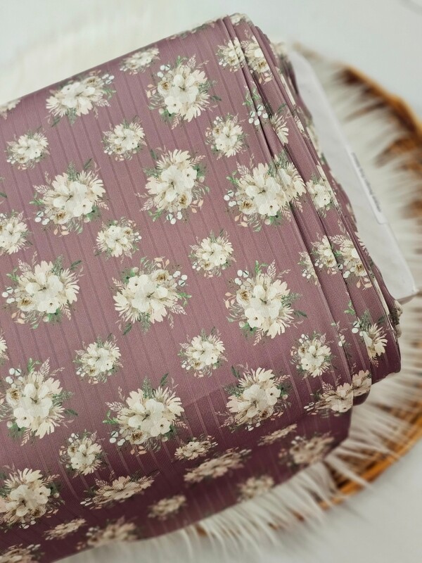 *Unique Design* Poly Ribbed Knit Tan Floral Mauve