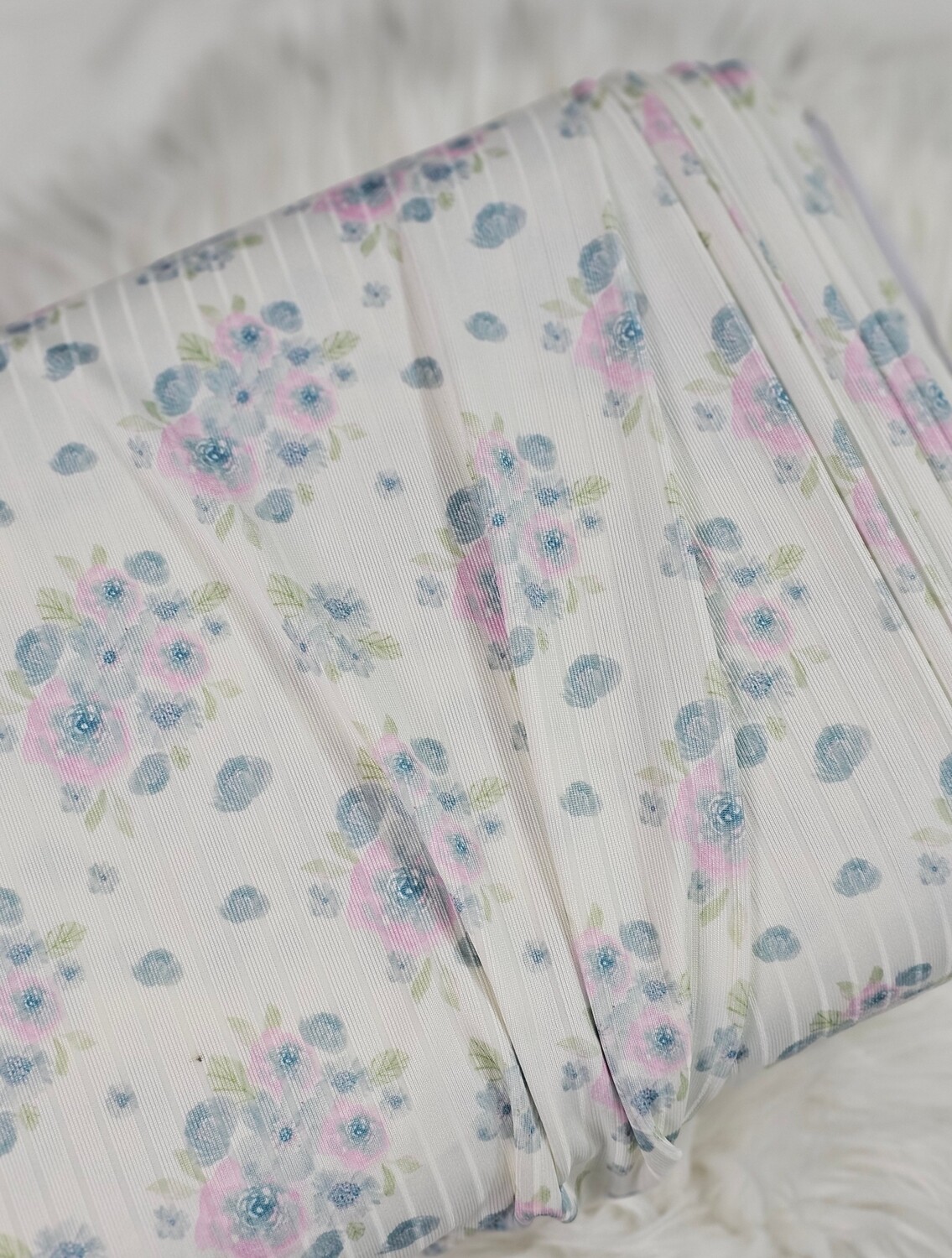 *Unique Design* Poly Ribbed Knit Dusty Blue Floral