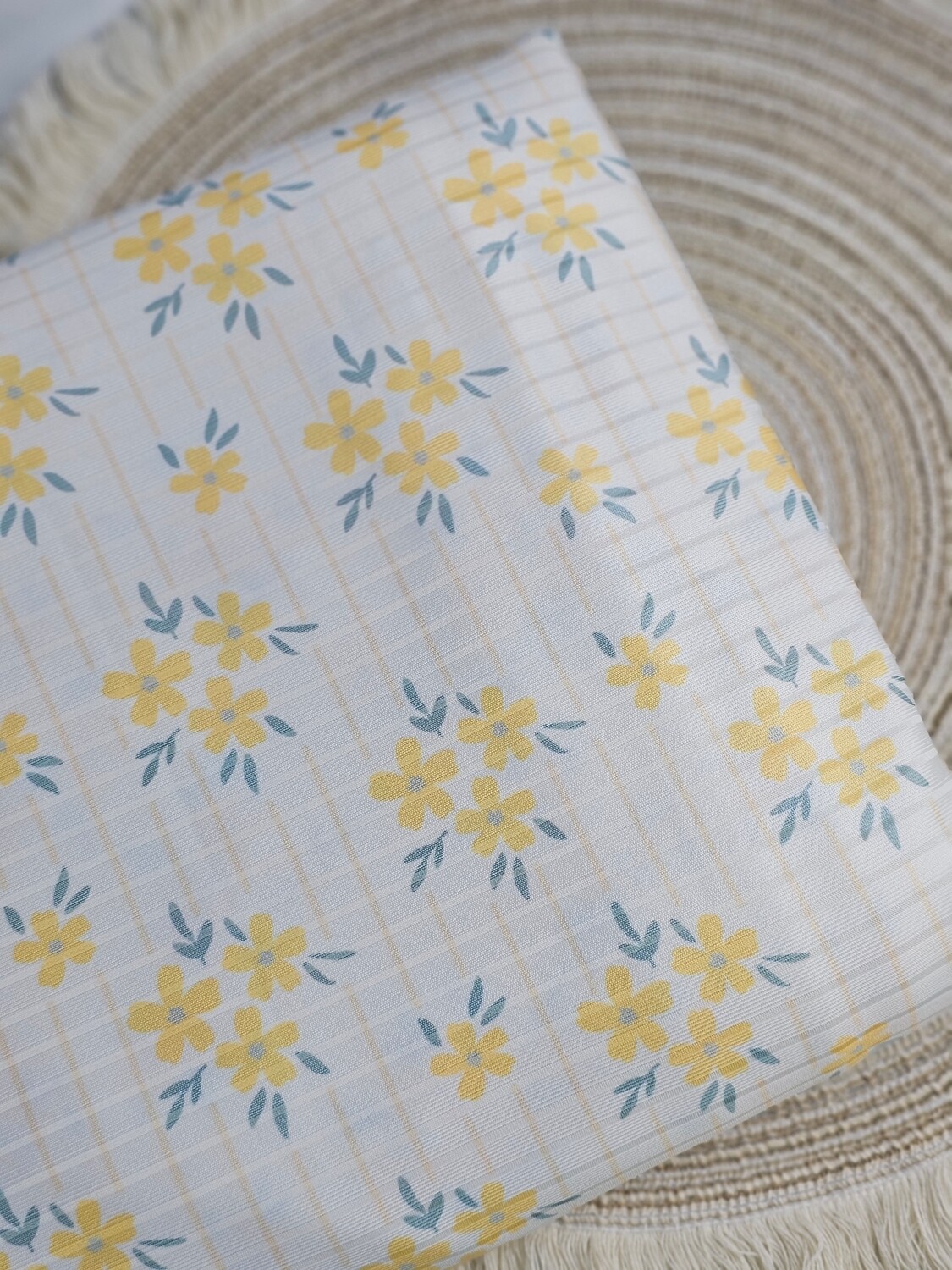 *Unique Design* Poly Ribbed Knit Flower Bunches Yellow Lines