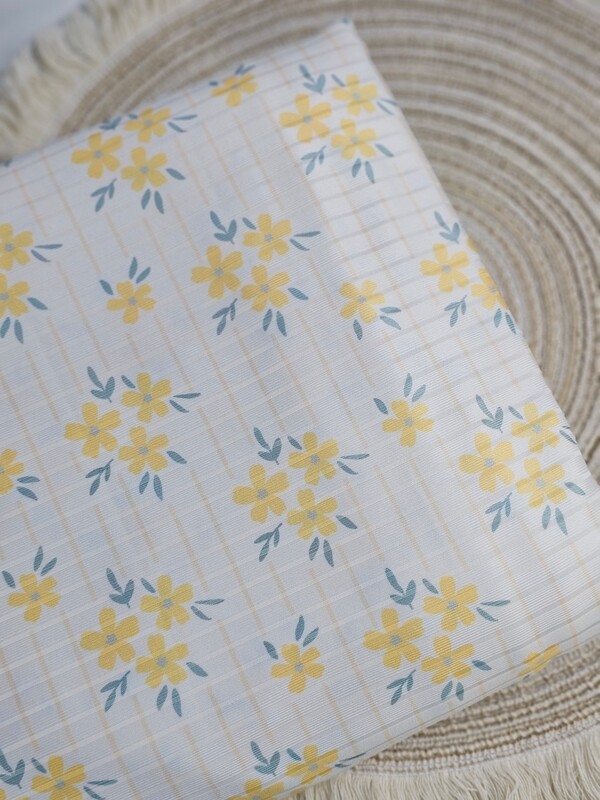 *Unique Design* Poly Ribbed Knit Flower Bunches Yellow Lines