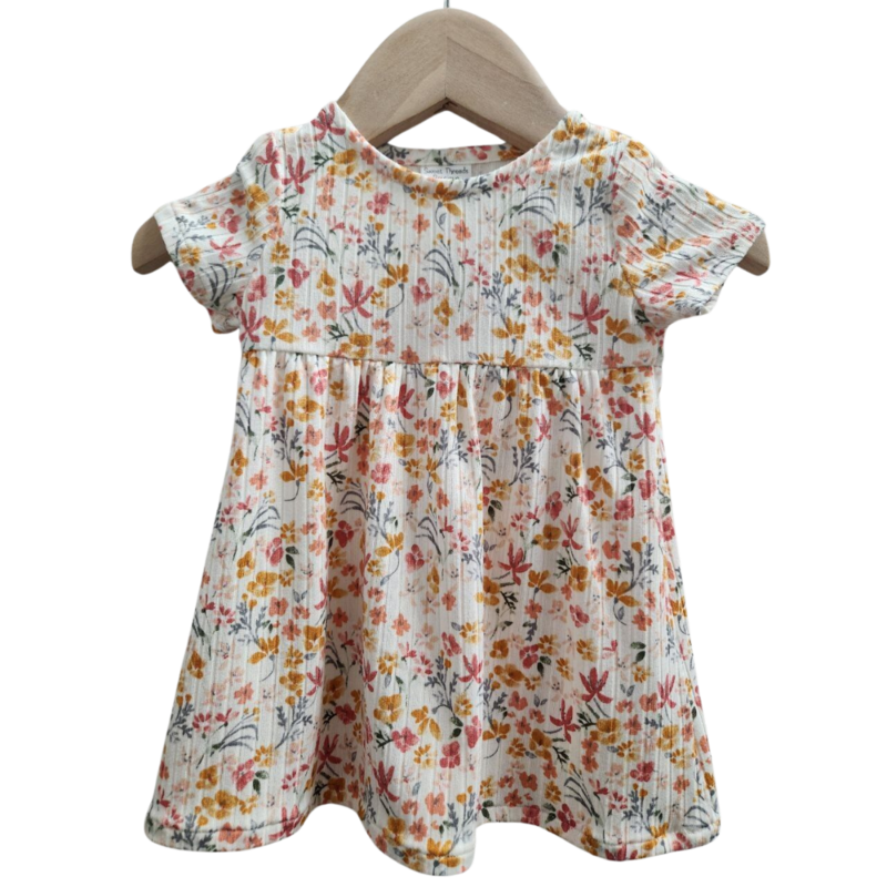 0-3 Month Peach Floral Wide Ribbed Knit Dress