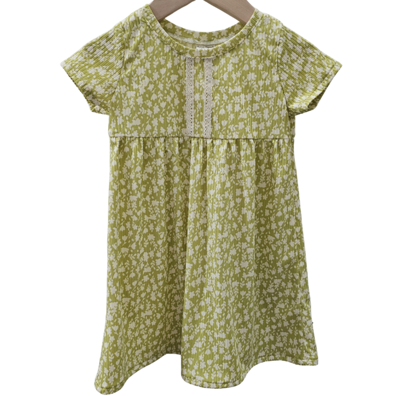 12-18 Mo Spring Green Floral Dress Mini Ribbed Knit