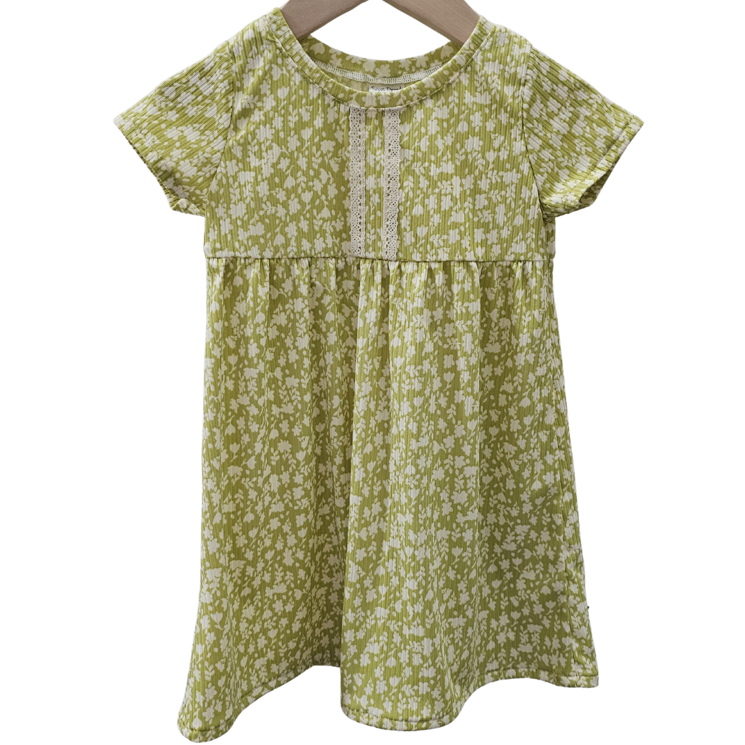 12-18 Mo Spring Green Floral Dress Mini Ribbed Knit