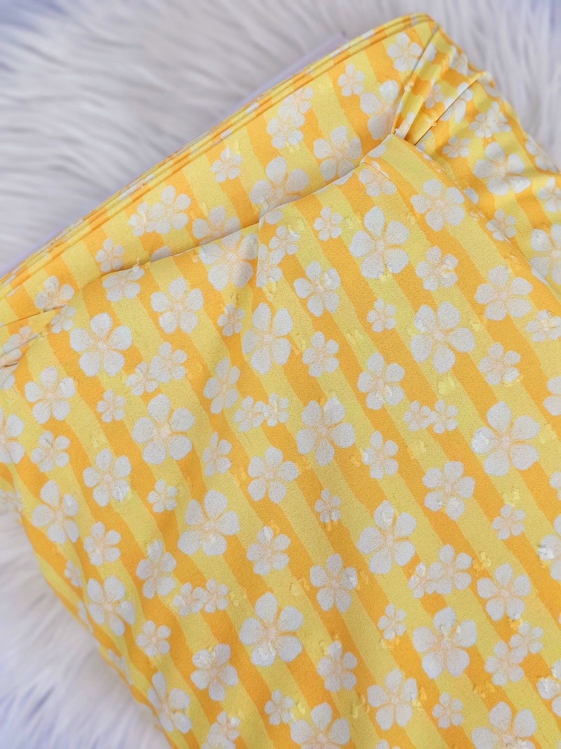 *Unique Design* Poly Swiss Dot Tropical Stripe Brilliant Yellow