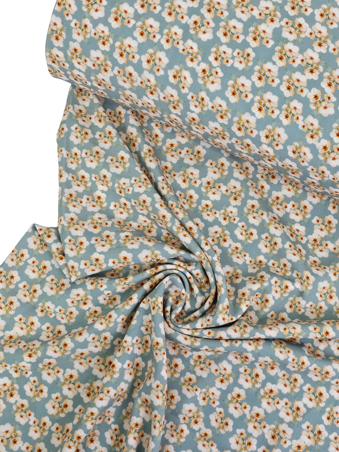 *Unique Design* Poly Slub Bitty Blossoms Ocean Fog