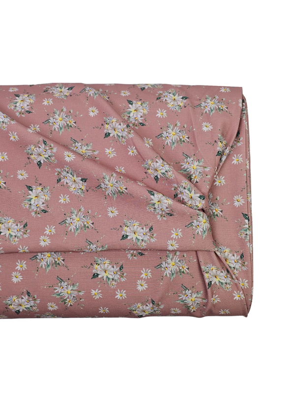 *Unique Design* Poly Slub White Daisy Light Rose