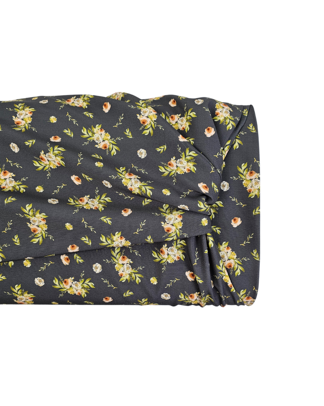 *Unique Design* Poly Slub Blossom Greens Charcoal