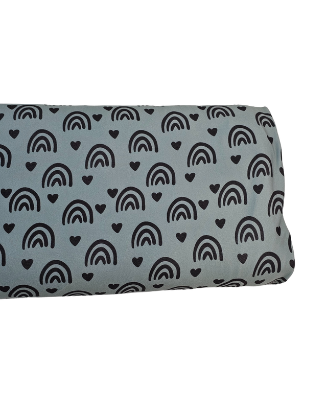*Unique Design* Double Brushed Poly Black Rainbows Teal