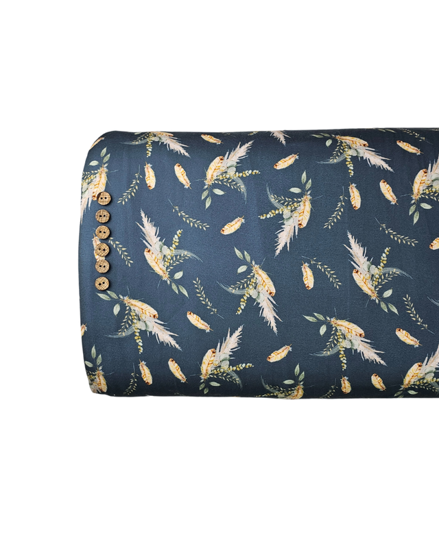 *Unique Design* Double Brushed Poly Harvest Feathers Dark Teal