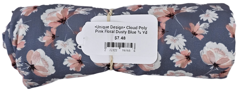 *Unique Design* Cloud Poly Pink Floral Dusty Blue ¾ Yd