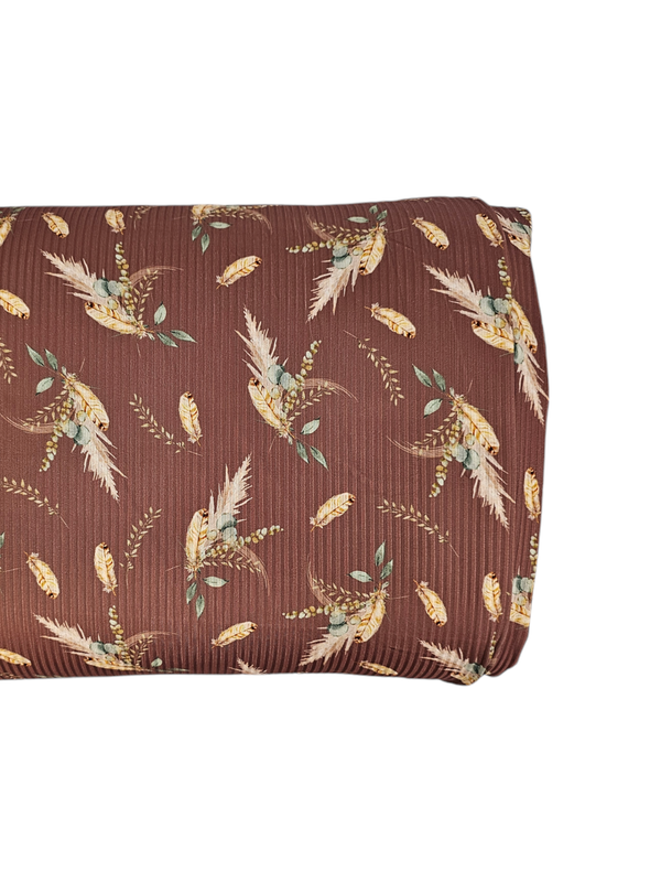 *Unique Design* Mini Poly Ribbed Knit Harvest Feathers Antique Rust