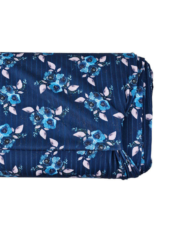 *Unique Design* Poly Ribbed Knit Aqua Rose Navy