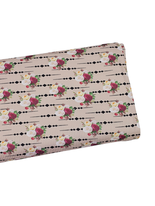 *Unique Design* Mini Poly Ribbed Knit Maroon Floral Tan