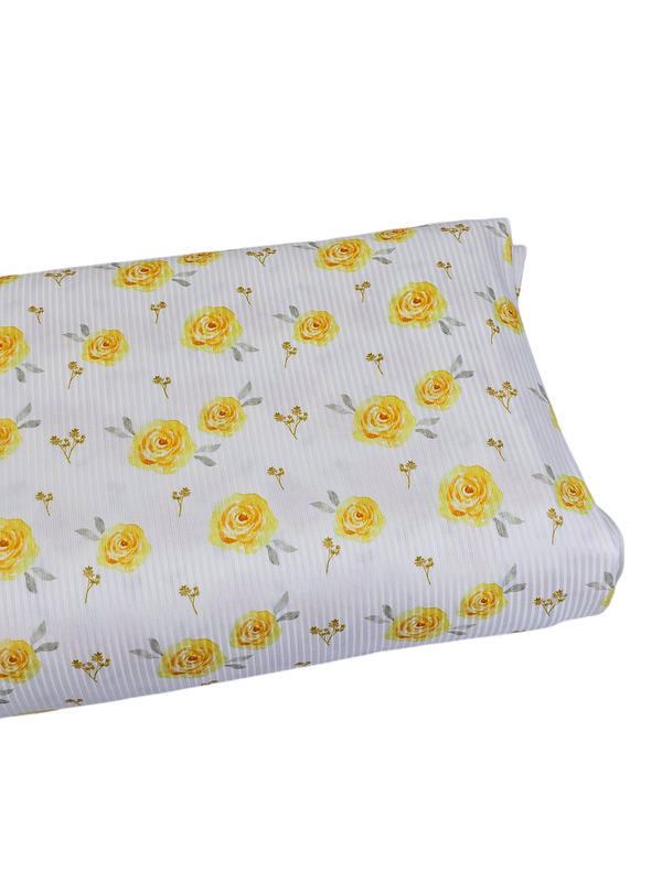 *Unique Design* Mini Poly Ribbed Knit Roses Yellow