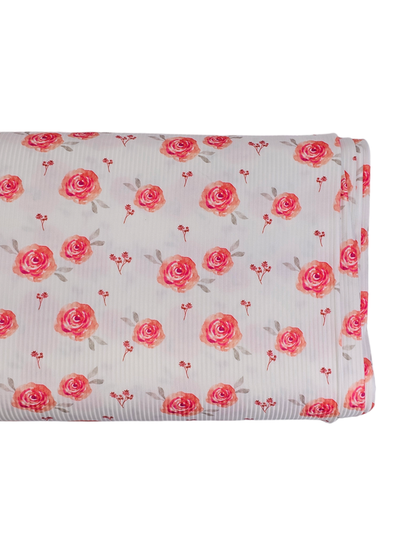 *Unique Design* Mini Poly Ribbed Knit Roses Pink