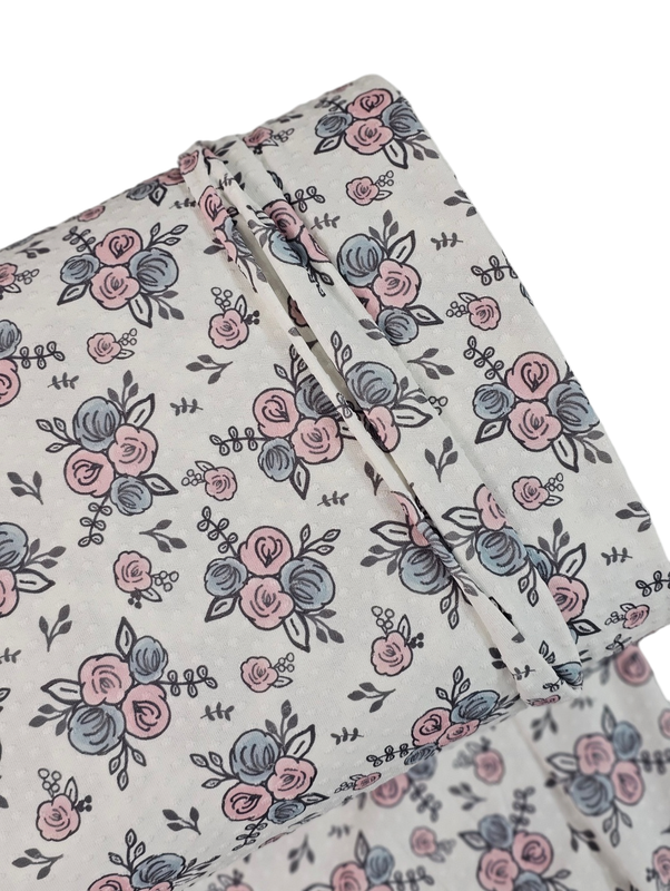 *Unique Design* Swiss Dot Knit Watercolor Roses Blue/Rose