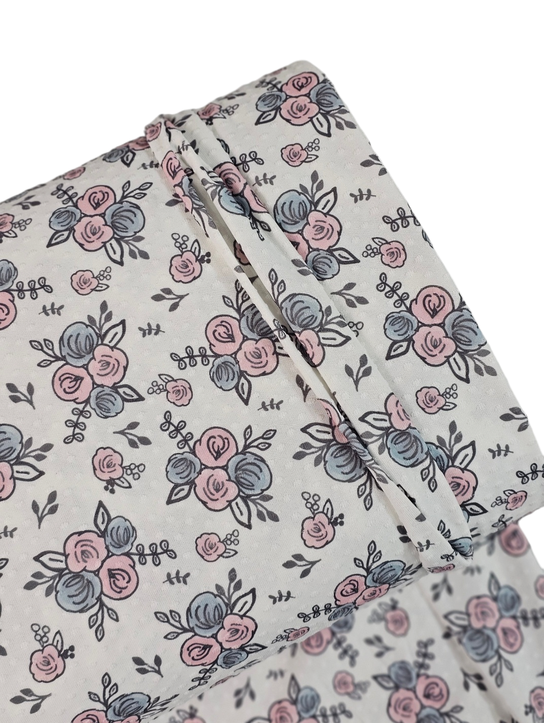 *Unique Design* Swiss Dot Knit Watercolor Roses Blue/Rose