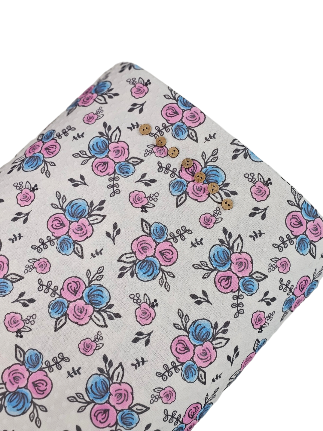 *Unique Design* Swiss Dot Knit Watercolor Roses Blue/Plum