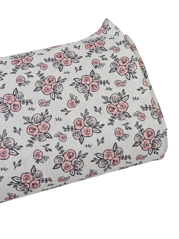 *Unique Design* Swiss Dot Knit Watercolor Roses Blush/Tan