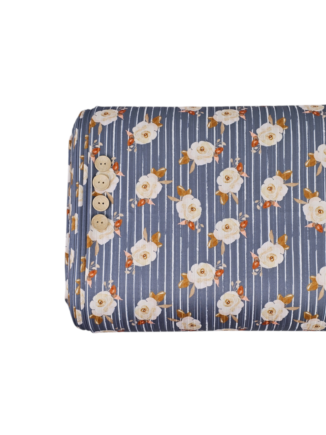 *Unique Design* Poly Ribbed Knit Watercolor Rose Stripe Denim Blue