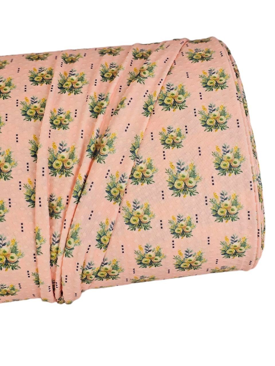 *Unique Design* Swiss Dot Knit Summer Bouquet Bright Peach
