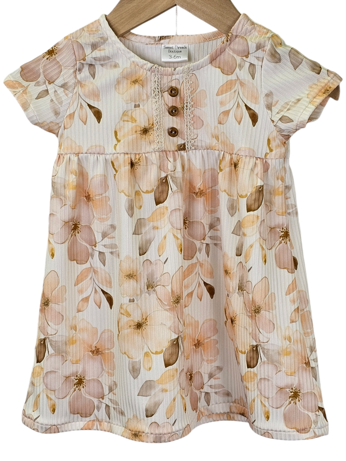 3-6 Month Dress Mini Poly Ribbed Knit Peach Floral