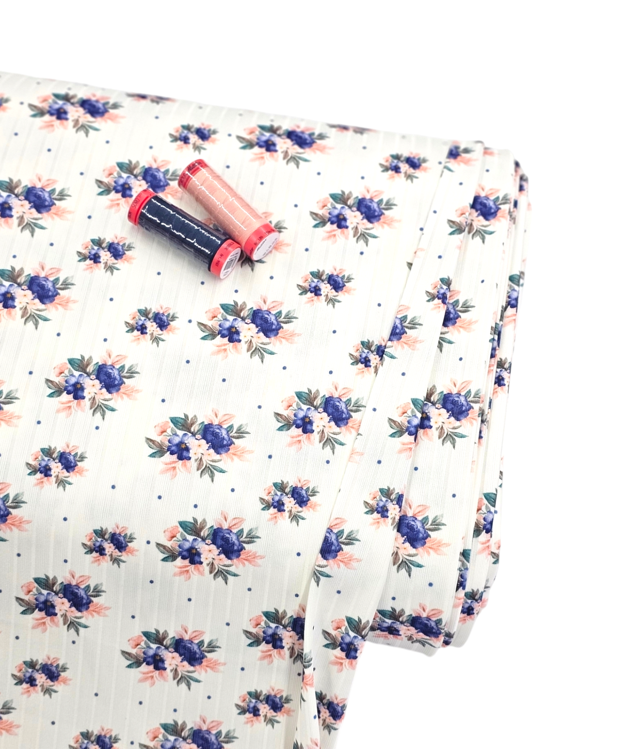 *Unique Design* Poly Ribbed Knit Navy Bouquet White