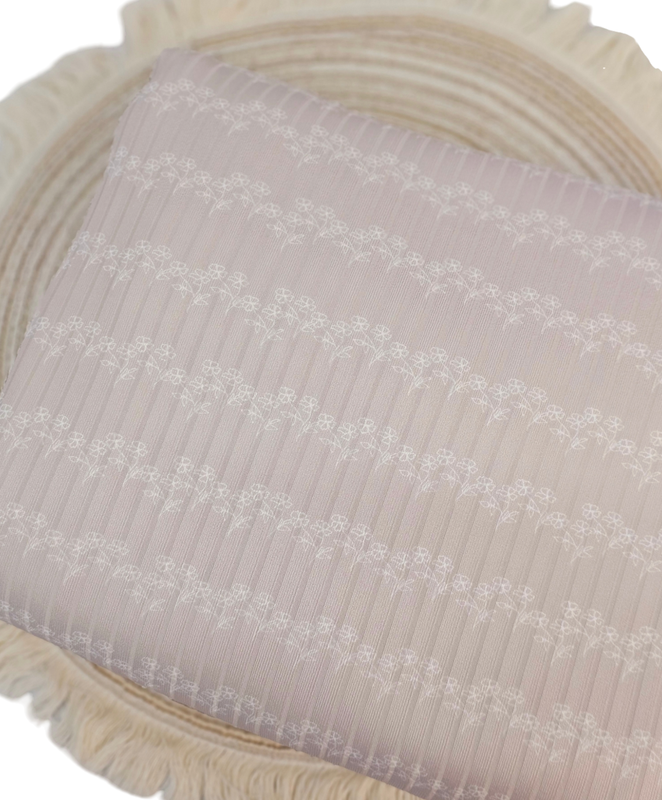 *Unique Design* Poly Ribbed Knit Flower Lines Beige