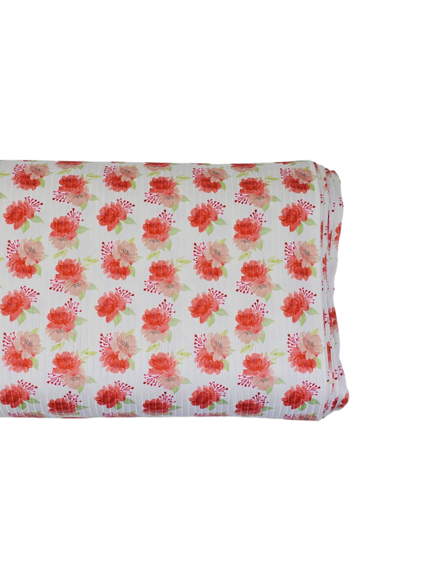 *Unique Design* Poly Ribbed Knit Coral Blush Floral