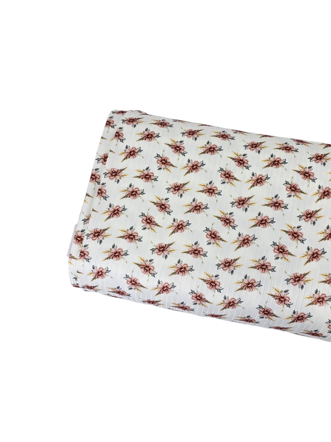 * Unique Design * Poly Ribbed Knit Pink Petals and Golden Leaves White