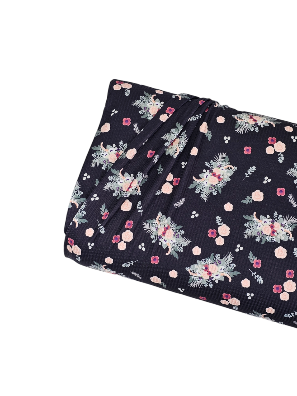 * Unique Design * Mini Poly Ribbed Knit Simple Floral Black