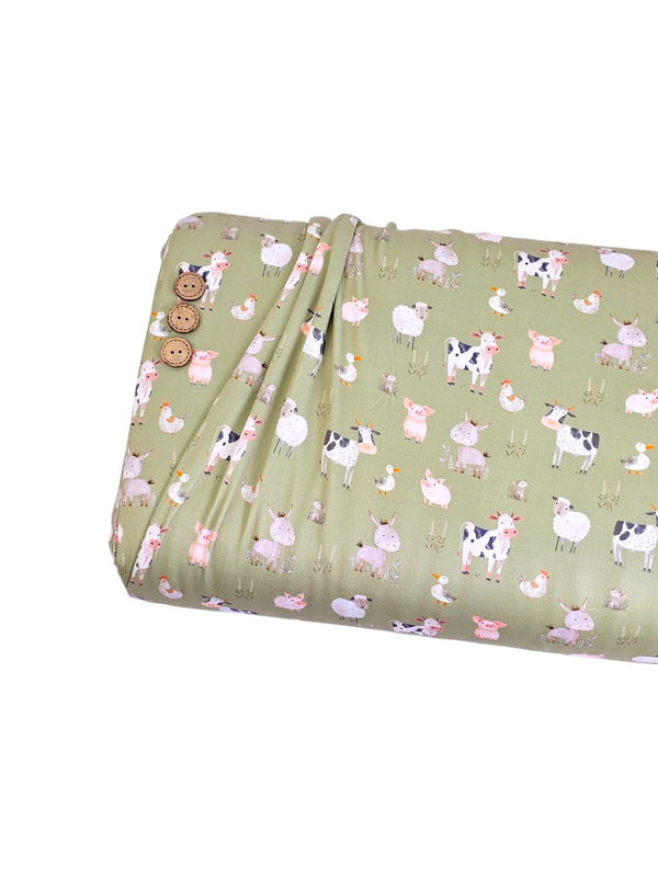 *Unique Design* Single Brushed Poly Barnyard Friends Green