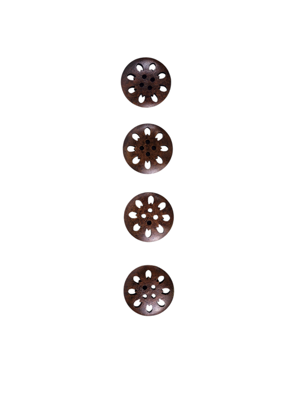 Wooden Brown Floral Button