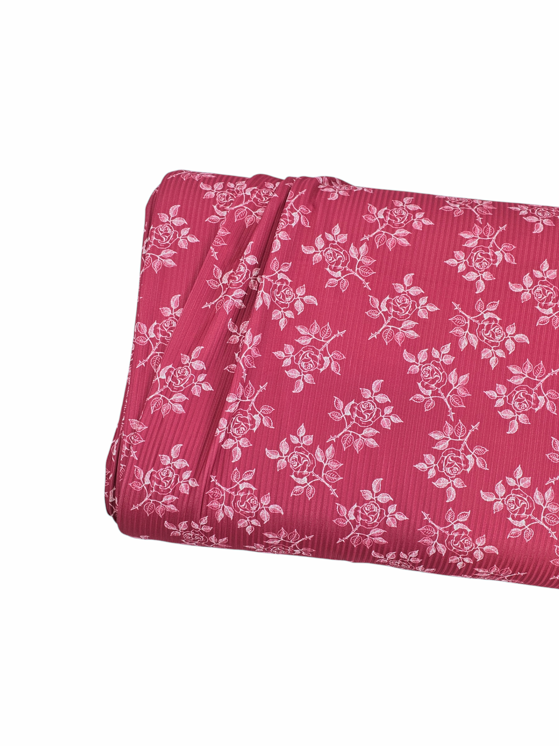 *Unique Design* Mini Poly Ribbed Knit Rosebud Sprig Fuchsia