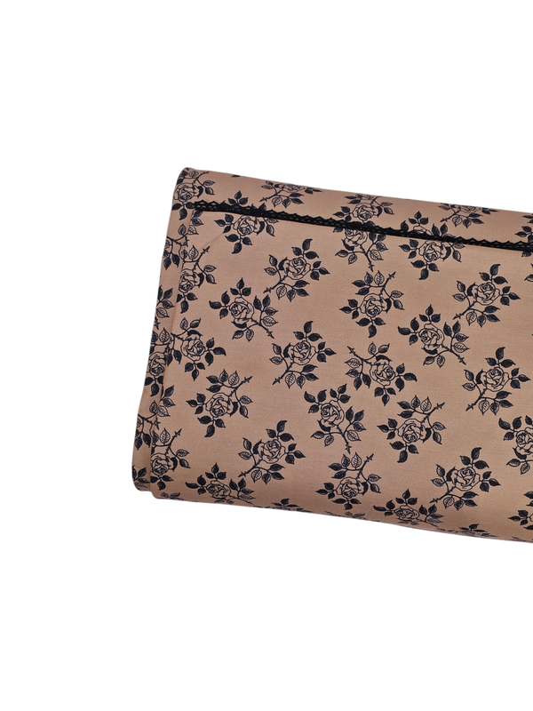 *Unique Design* French Terry Rosebud Sprig Blush Brown