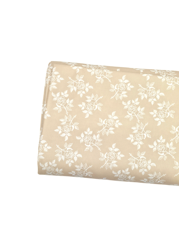 *Unique Design* Poly Slub Rosebud Sprig Khaki