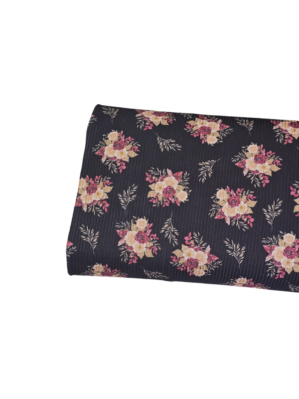 *Unique Design* Mini Poly Ribbed Knit Burgandy Gold Floral Black