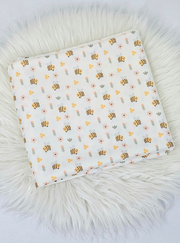 * Unique Design * Mini Poly Ribbed Knit Bee Blossom 1⅞ Yd